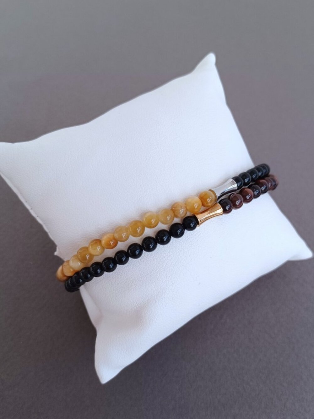 New men's tiger's eye with agate and stainless steel bracelet 2 colors option